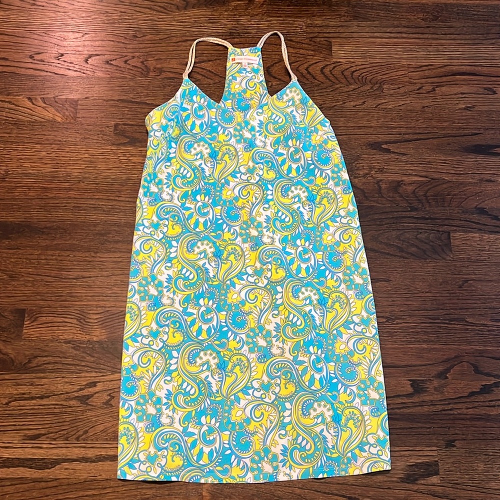 Jude Connally Turquoise Yellow White Paisley Shift Dress